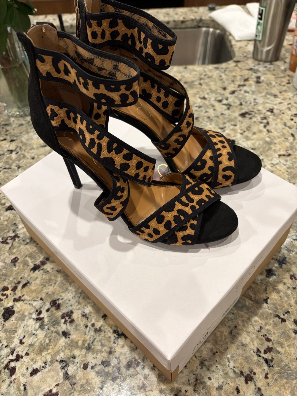 Jessica Simpson Leopard Print Strappy High Heel Sandals - Cheetah - Picture 2 of 3